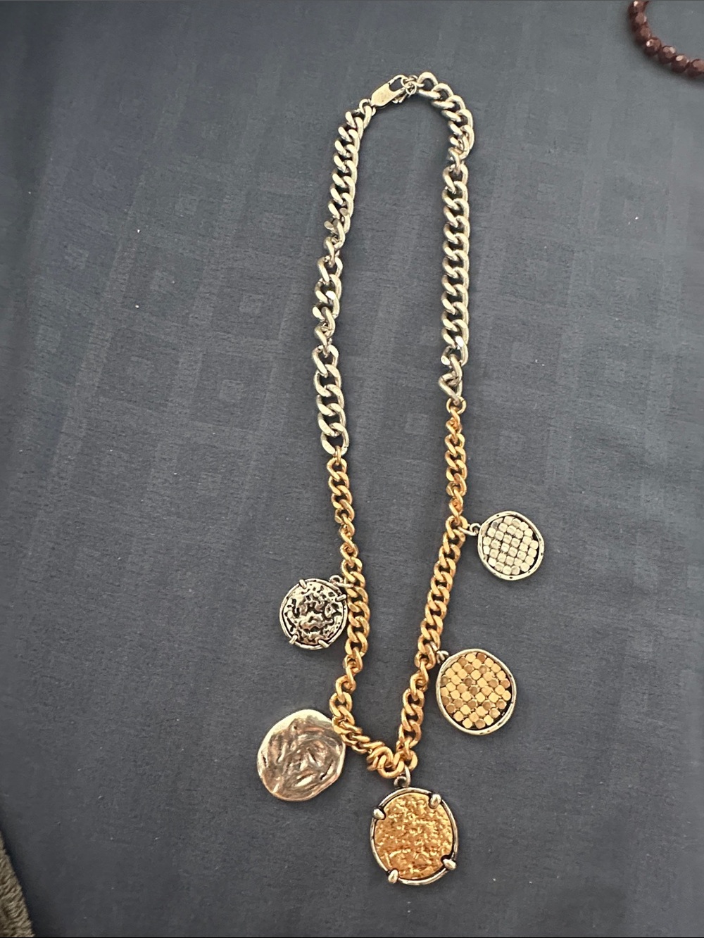 Gold-Tone Mixed Metal Coin Pendant Necklace - Women Jewelry